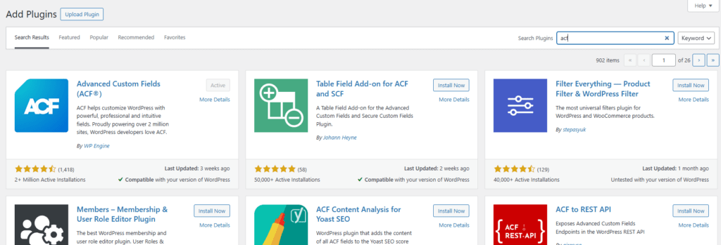 ACF Plugin Screenshot