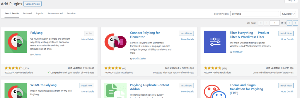Polylang Setup Screenshot