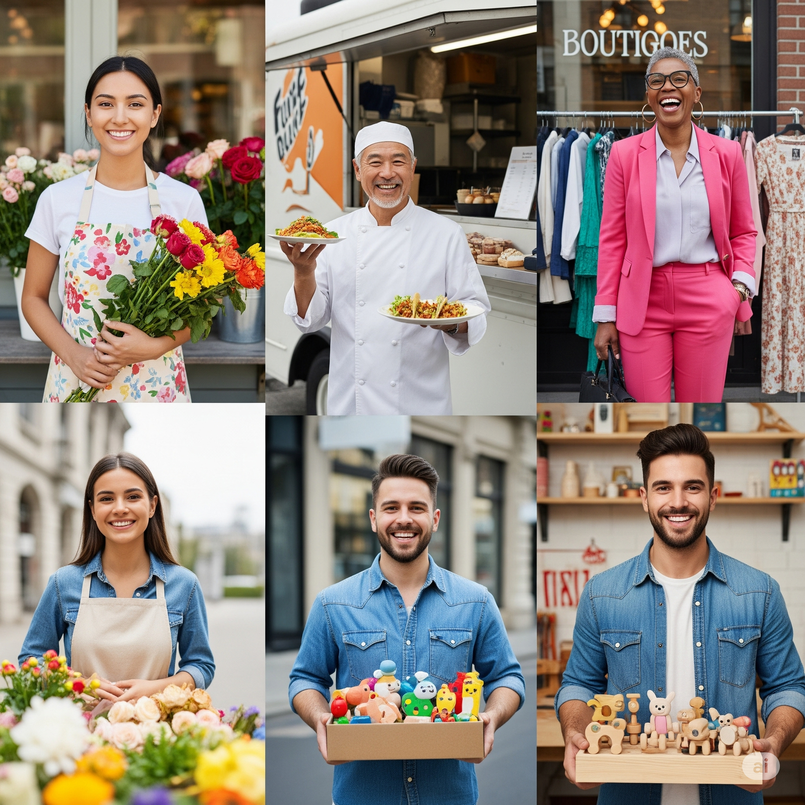 Collage of happy small business owners smiling Collage of happy small business owners smiling