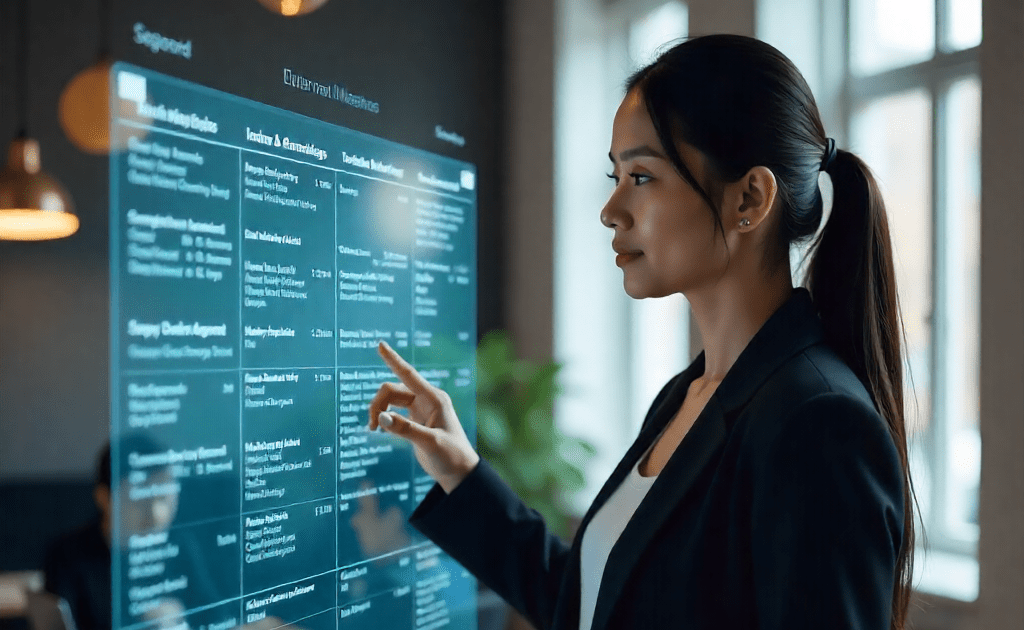 Woman reviewing booked calendar on computer